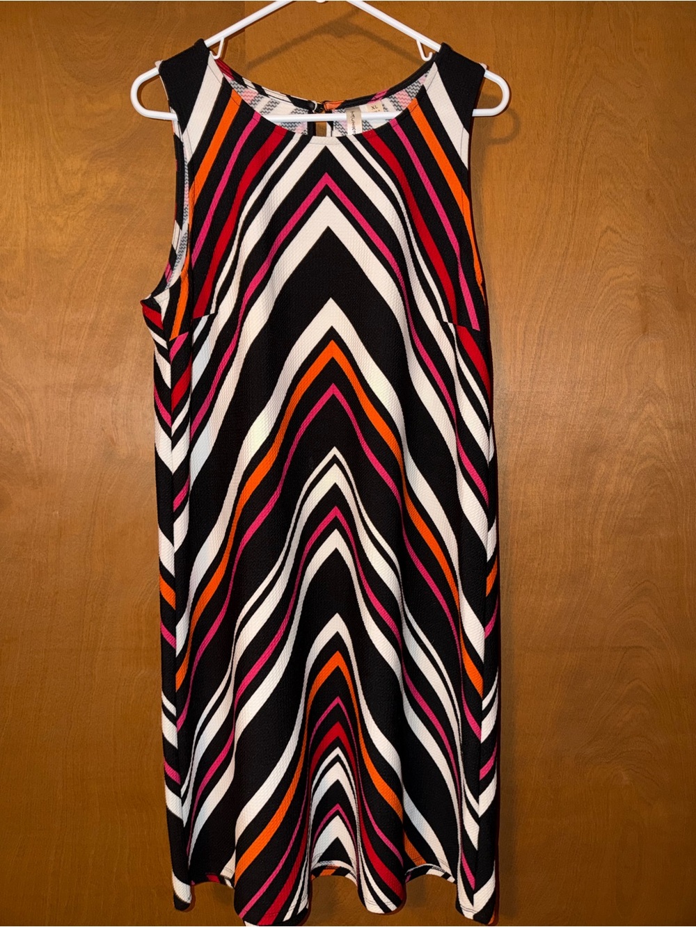 Tacera Sleeveless Chevron Mini Dress in Black, White, Pink & Orange